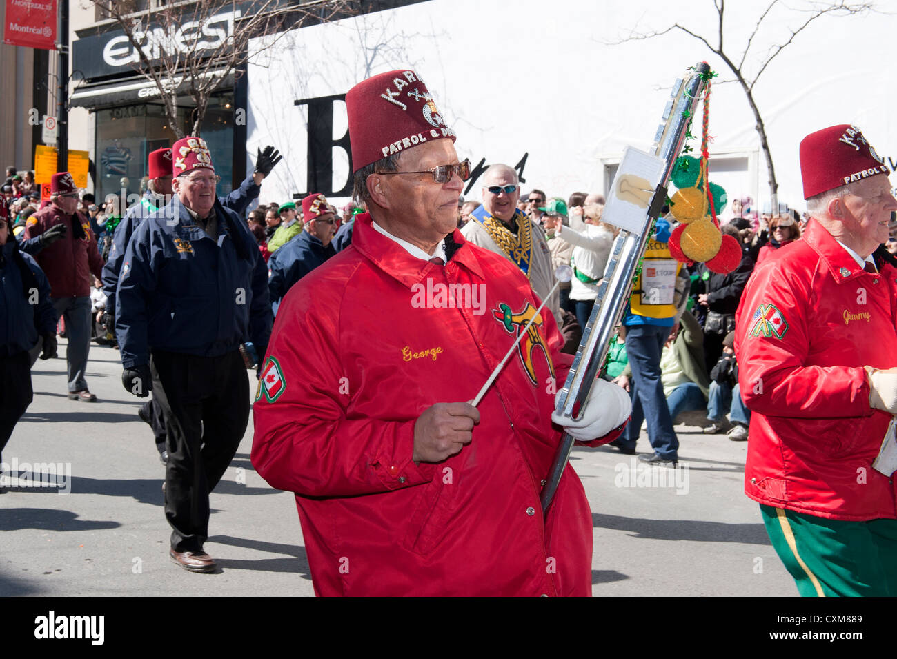 Xylophone player in the Shriners marching band participating in the St Patrick's Day parade in Montreal. Stock Photo