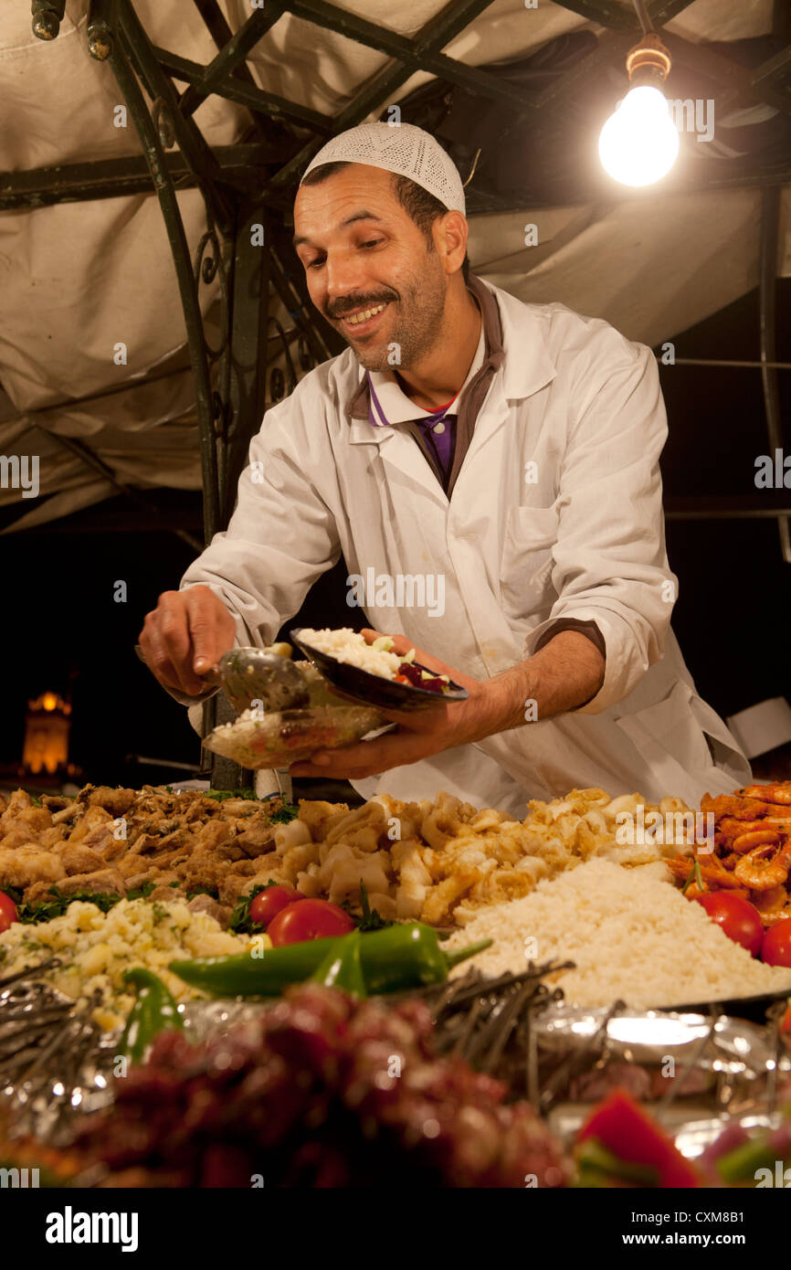 Food stand kebab fish prawns couscous Jamaa el Fna Square ...