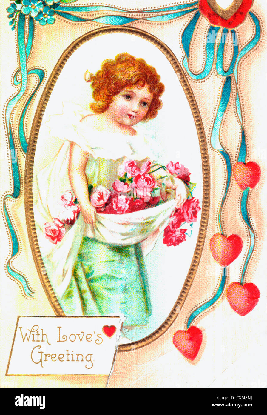 With Love's Greeting - vintage card Stock Photo
