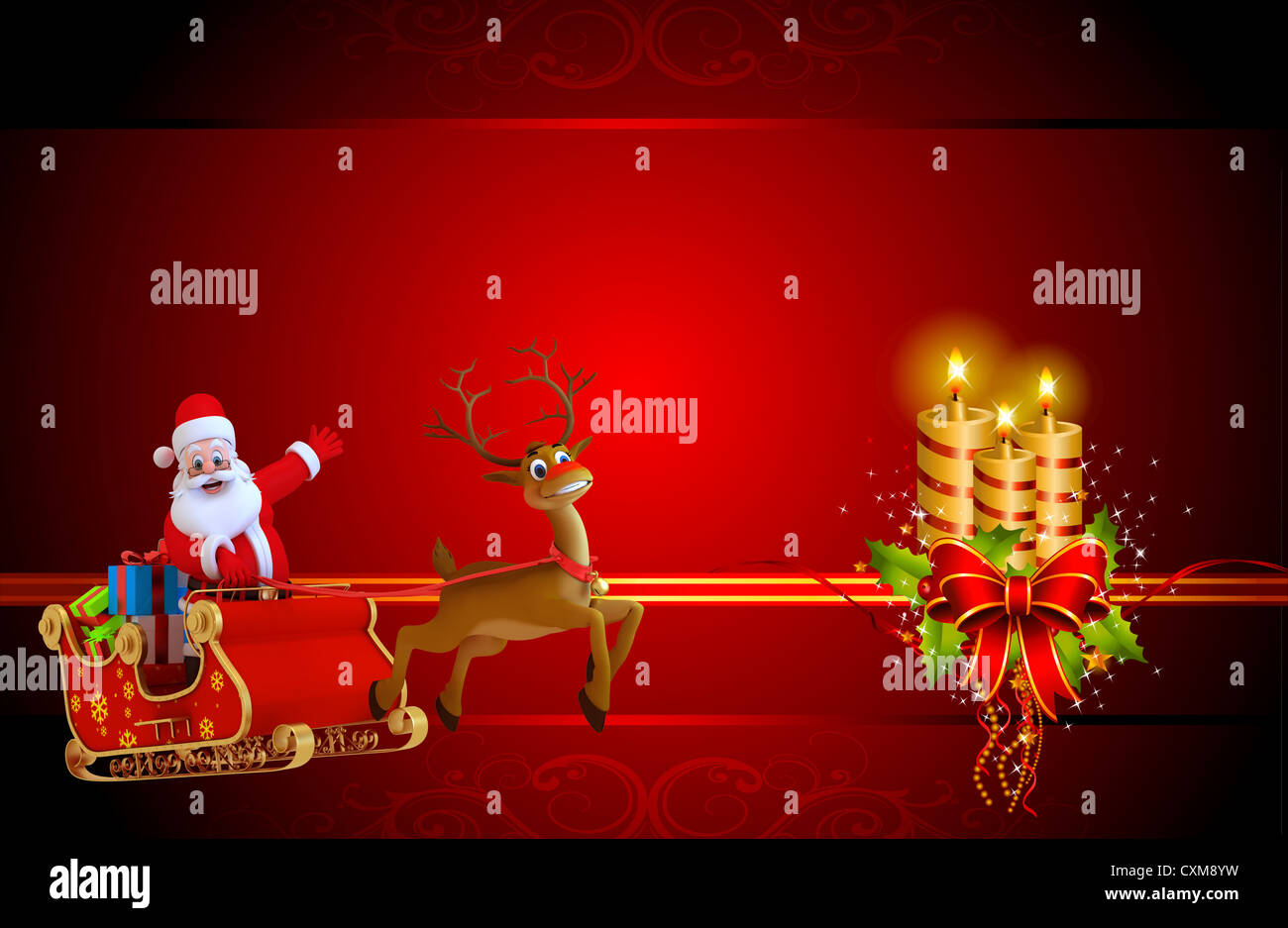 santa claus on red color background with many gifts Stock Photo - Alamy