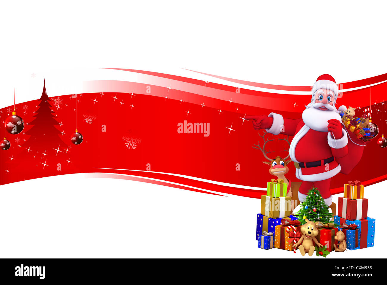 santa claus on red color background with many gifts Stock Photo - Alamy