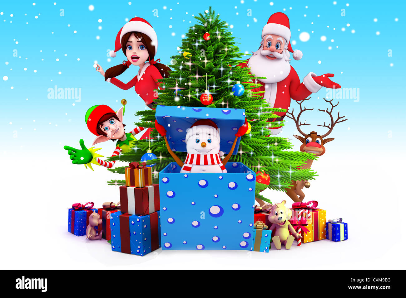 santa claus with christmas tree in iceland Stock Photo