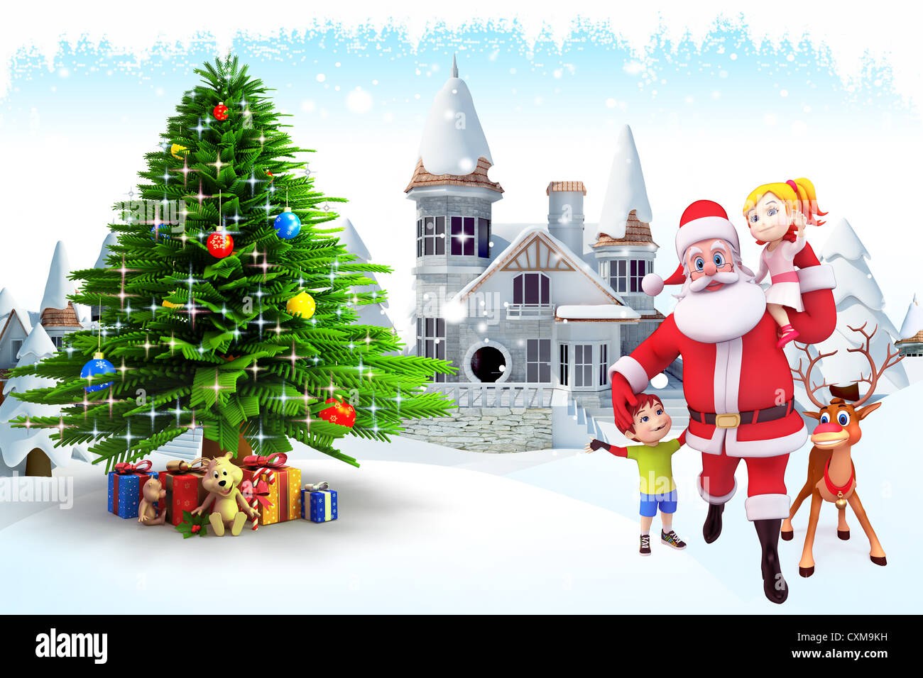 santa claus with christmas tree in iceland Stock Photo