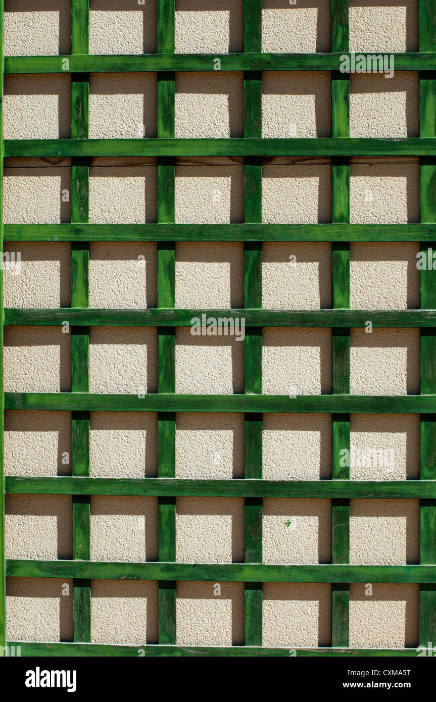 Green wooden lattice wall. Stock Photo