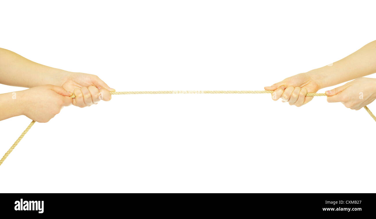 Hands and rope isolated on white background Stock Photo - Alamy