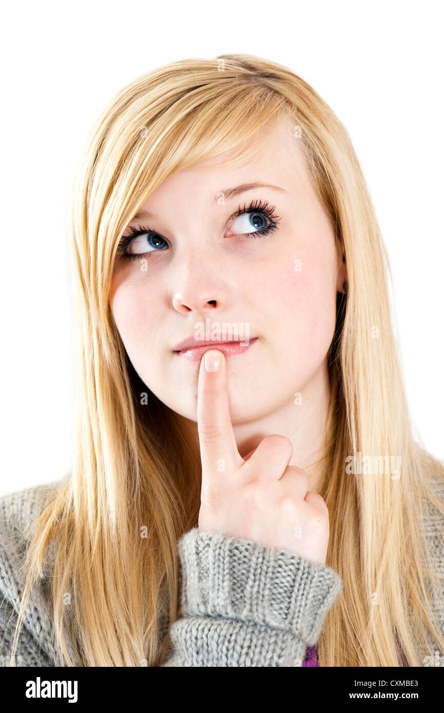 Young woman is thinking Stock Photo Alamy