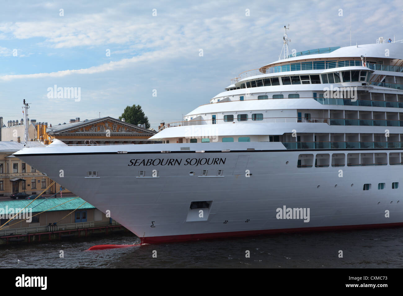 The Seabourn Sojourn ship on Saint-Petersburg English embankment floating on circa August, 2012 in Saint Petersburg, Russia Stock Photo