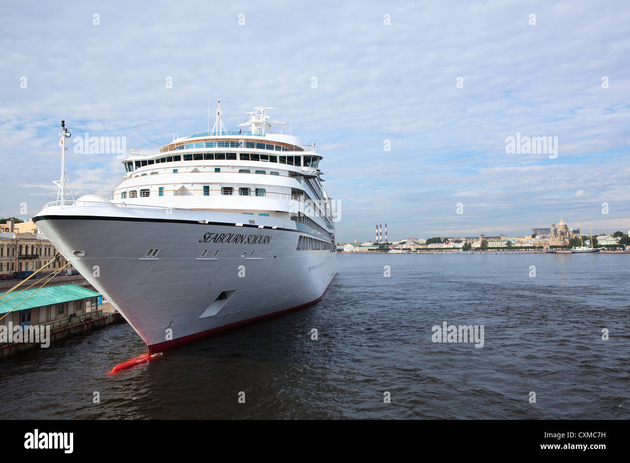 The Seabourn Sojourn ship on Saint-Petersburg English embankment floating on circa August, 2012 in Saint Petersburg, Russia Stock Photo
