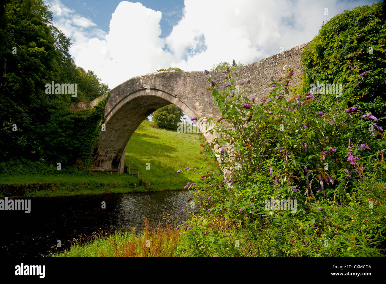 The Brig o' Doon, a late medieval single arched bridge over the River Doon, Alloway, Ayrshire. Scotland.   SCO 8612 Stock Photo