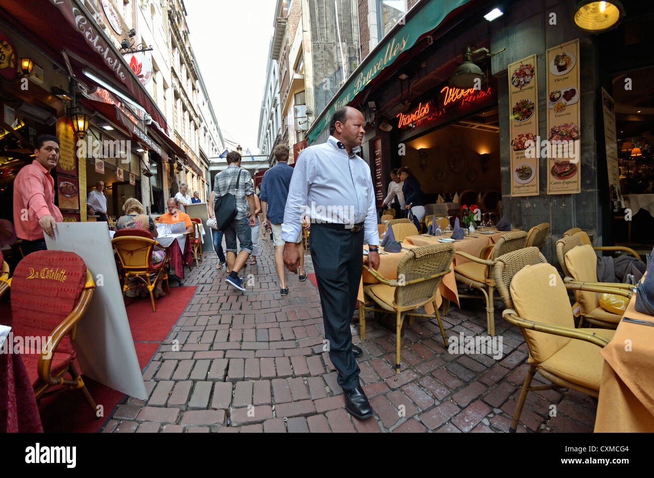 Brussels, Belgium. Restaurants in Rue des Bouchers Stock Photo