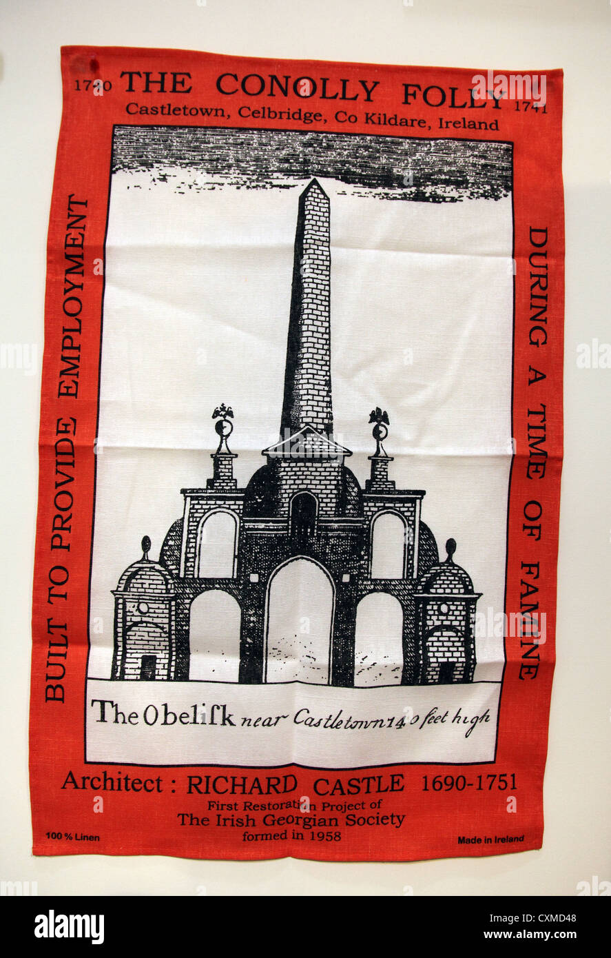 Irish Georgian Society Tea towel of the Conolly Folly, Castletown, Stock Photo