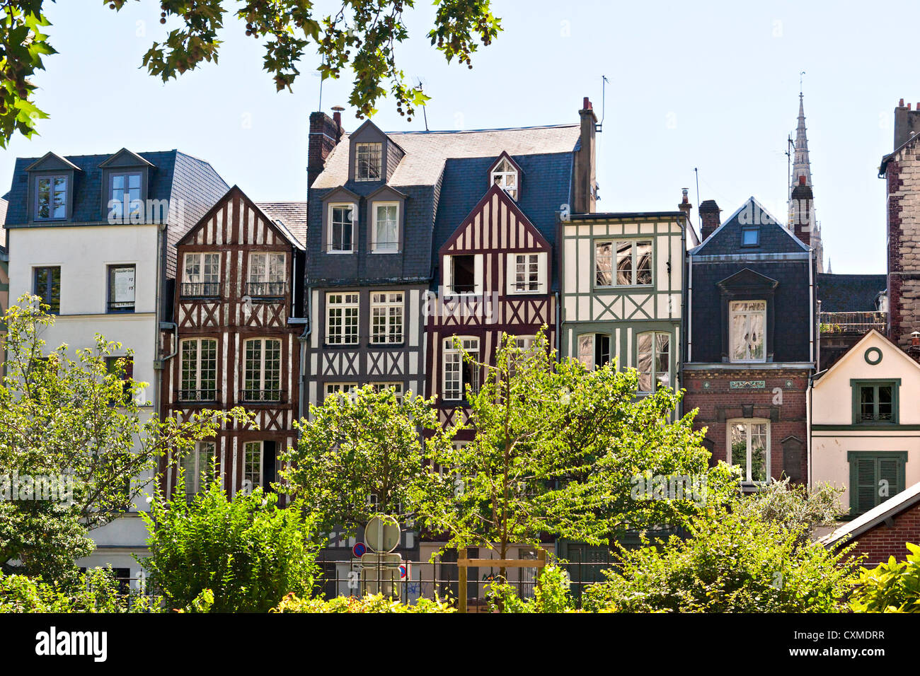 A Row of Half Timbered Houses in Rouen, Normandy, France Stock Photo