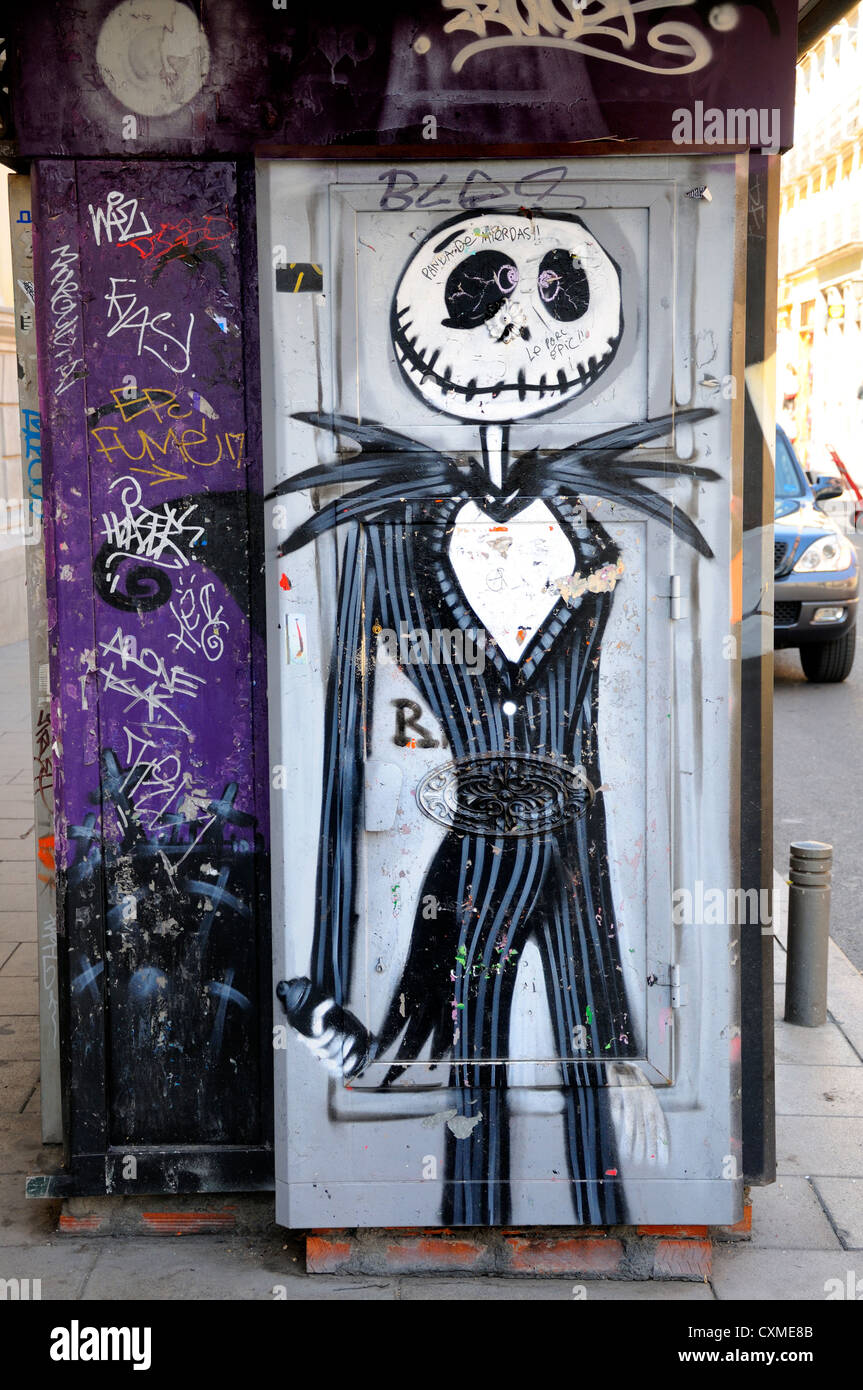 Madrid, Spain. Graffiti - Jack Skellington from Tim Burton's Nightmare Before Christmas Stock Photo