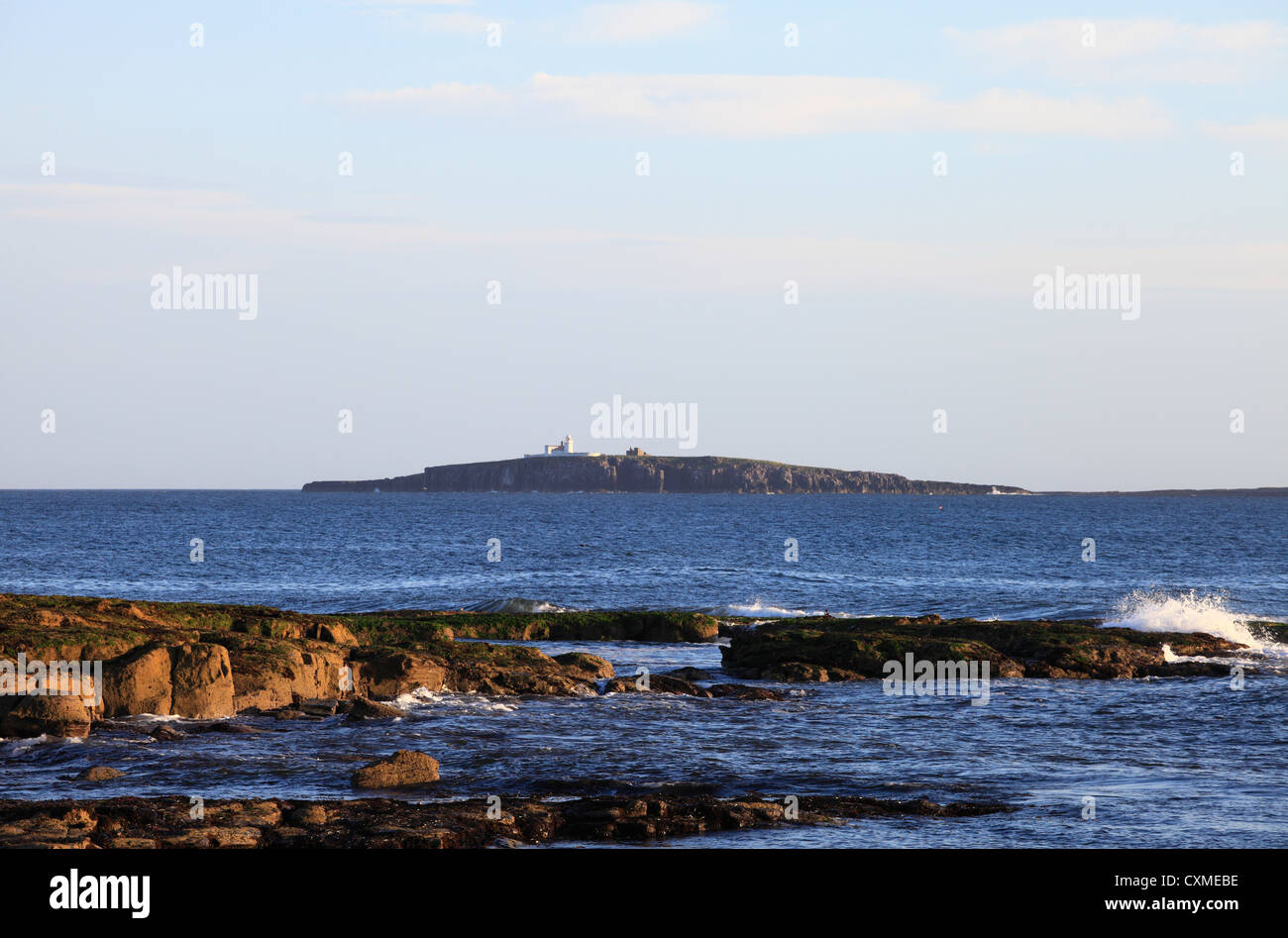 Inner Farne Island seen from Seahouses on a clear Summer morning. Stock Photo