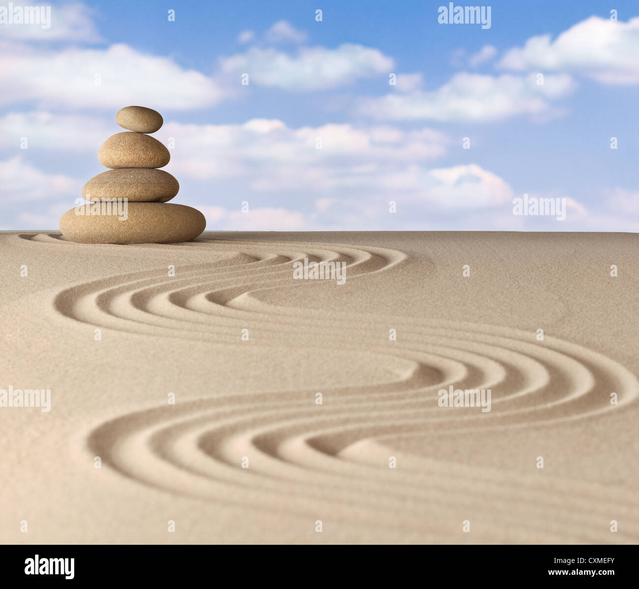 harmony and purity for meditation in japanese zen garden balance between sand and stones Stock Photo