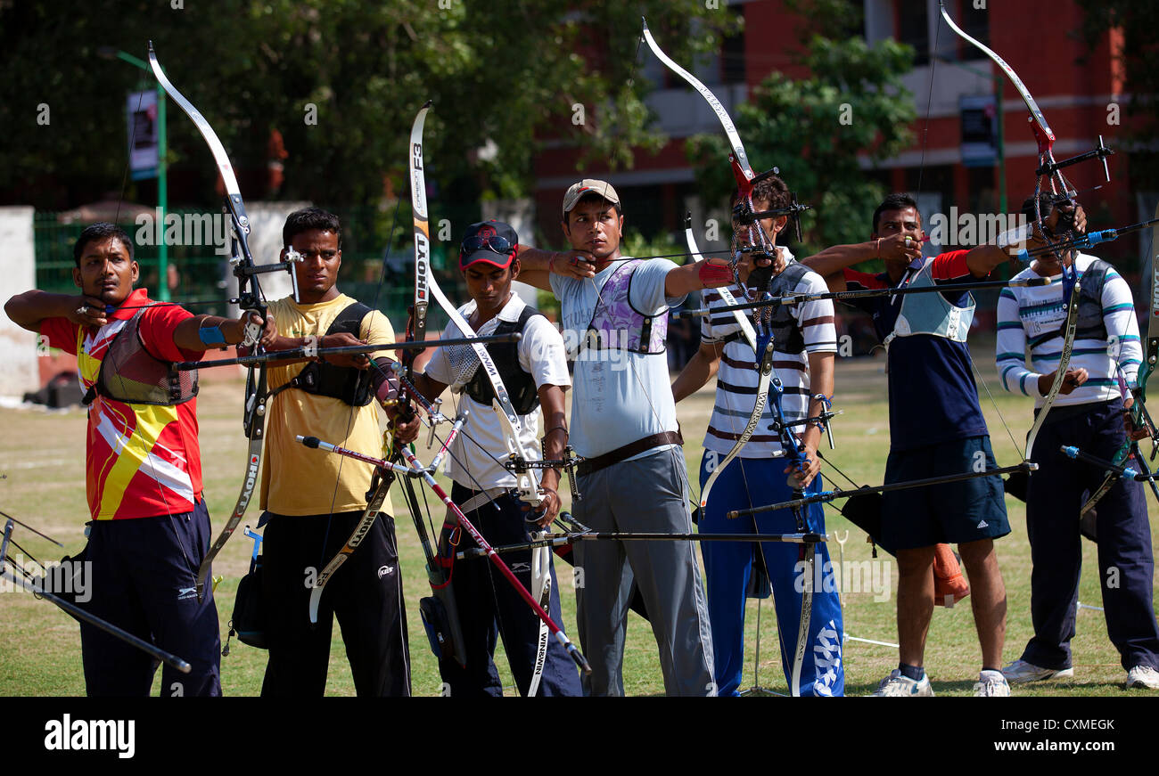 A group of Athlete compete in the national sport of archery Stock Photo Alamy
