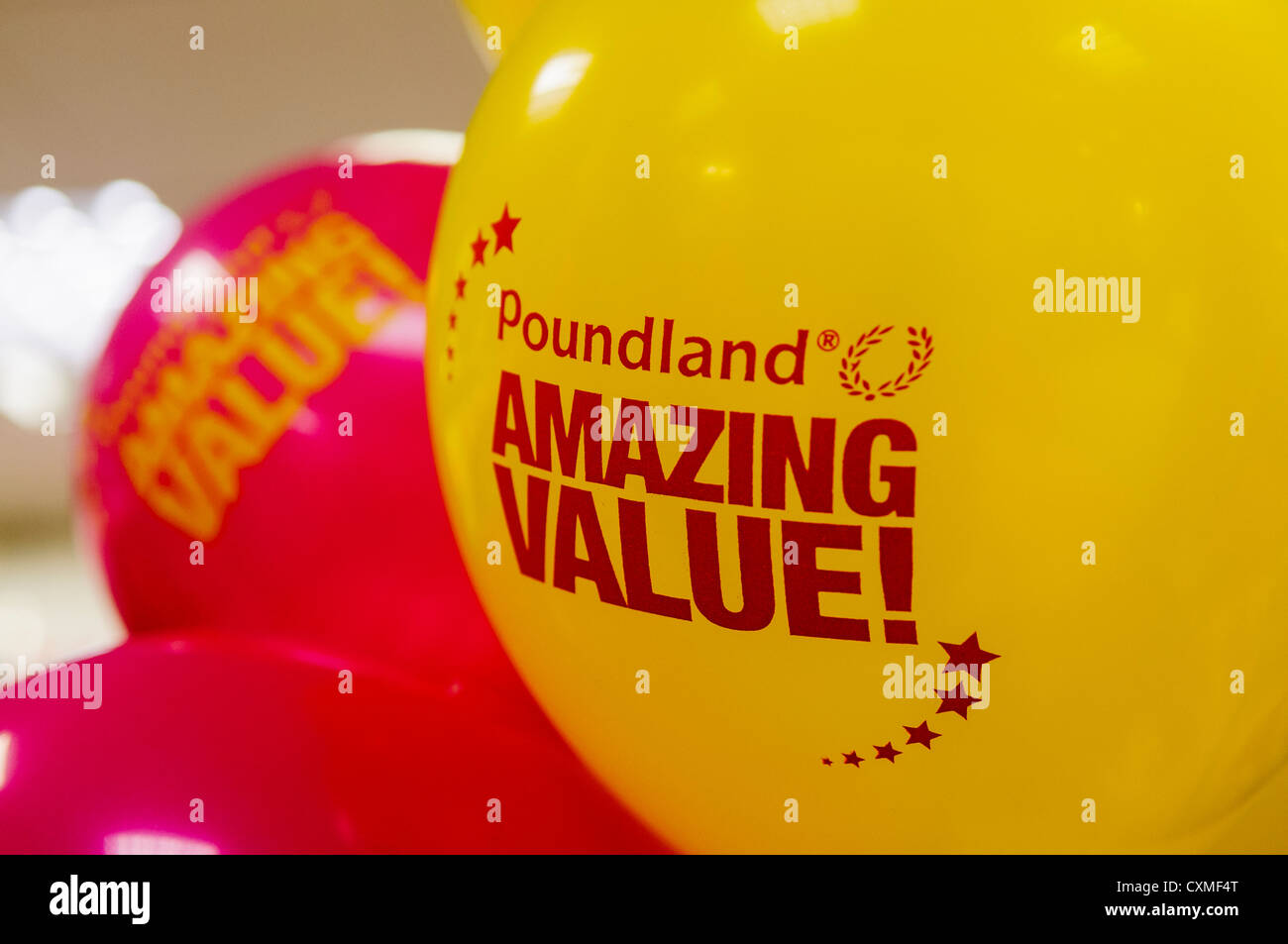 Balloons in a Poundland shop store during its official opening Stock Photo