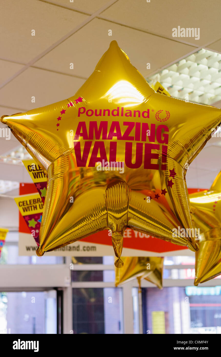 Balloon in a Poundland shop store during its official opening Stock Photo