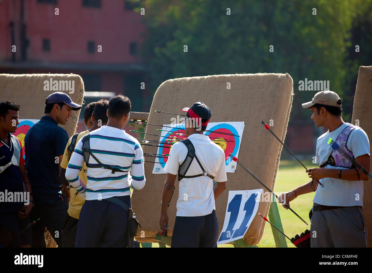 Archery,contest,sports,weapon,campus sports,bow,arrows,archers.bulls eye, target Stock Photo