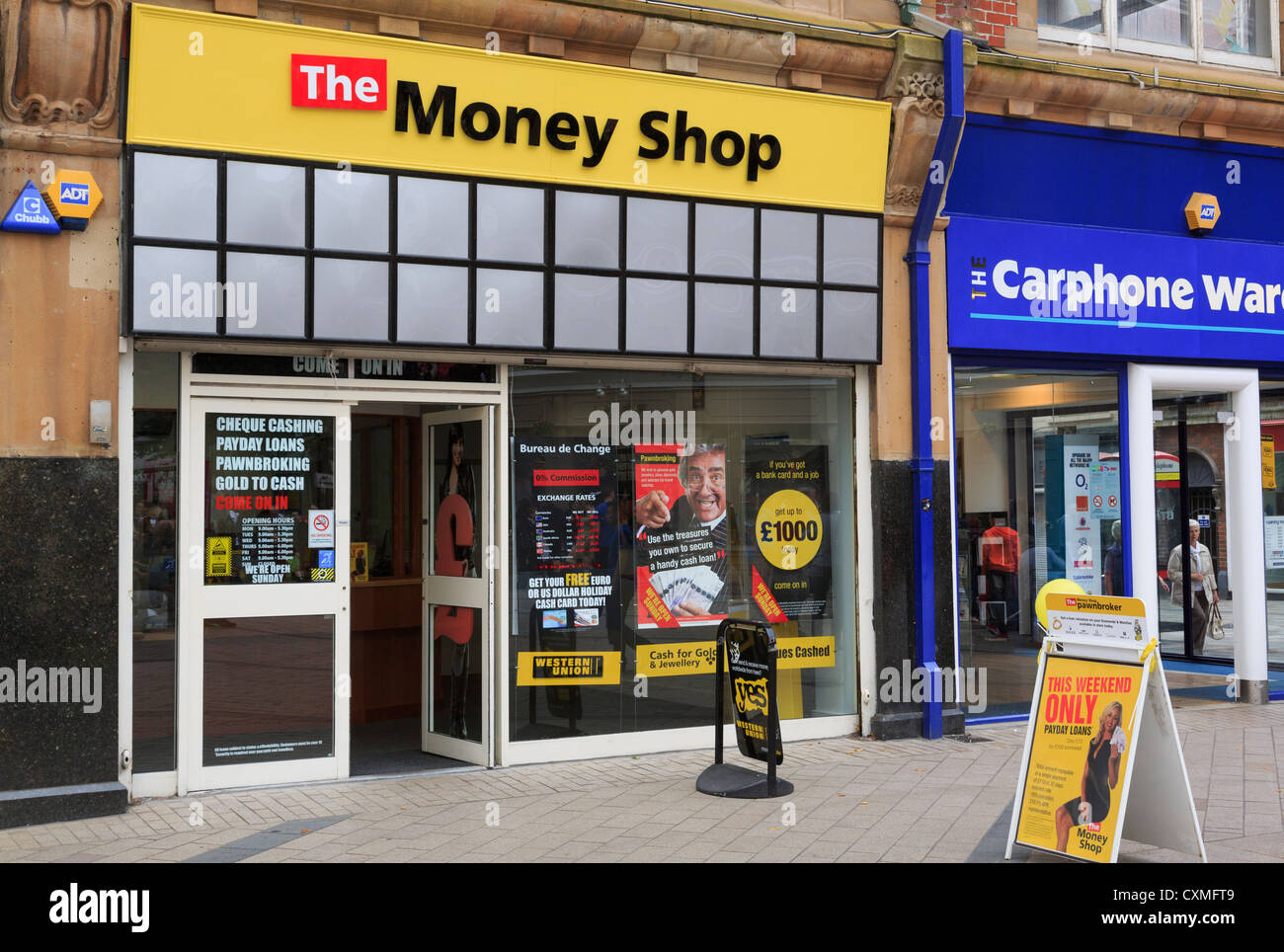 The Money Shop advertising payday loans in Arthur Square, Belfast, Co Antrim, Northern Ireland, UK Stock Photo