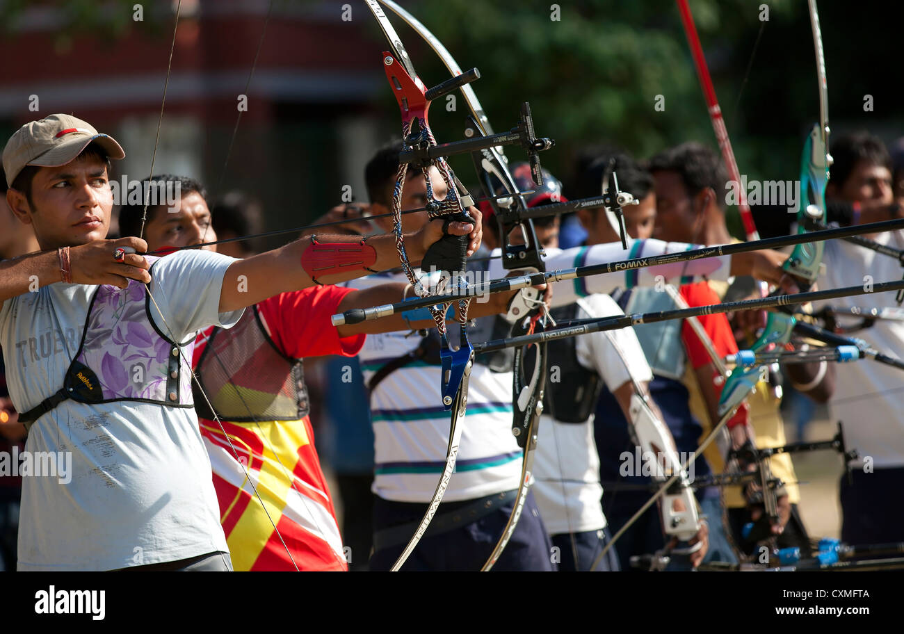 A group of Athlete compete in the national sport of archery Stock Photo Alamy