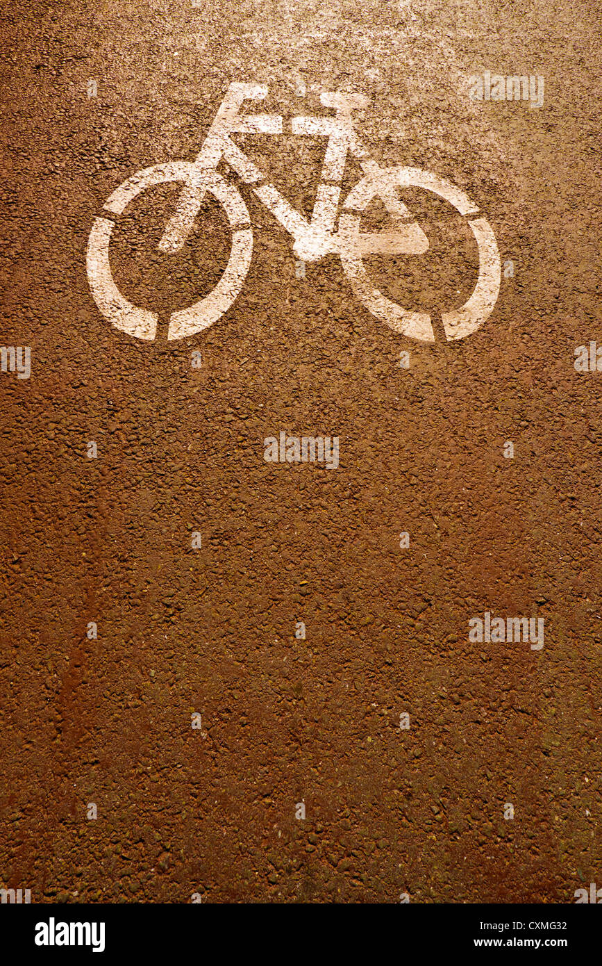 bicycle sign on a cycling lane Stock Photo