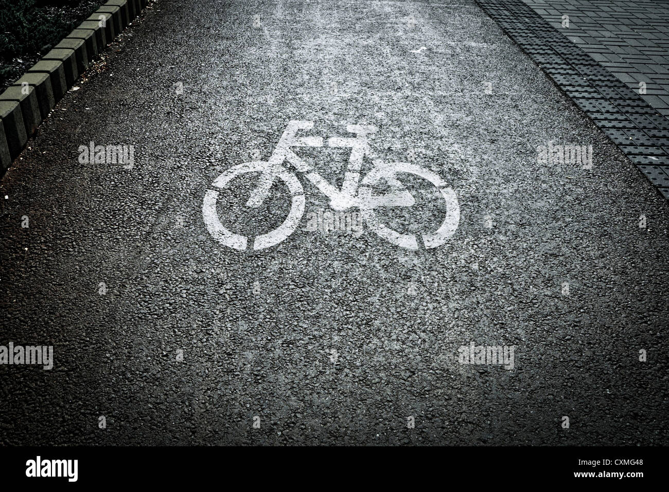 bicycle sign on a cycling lane Stock Photo