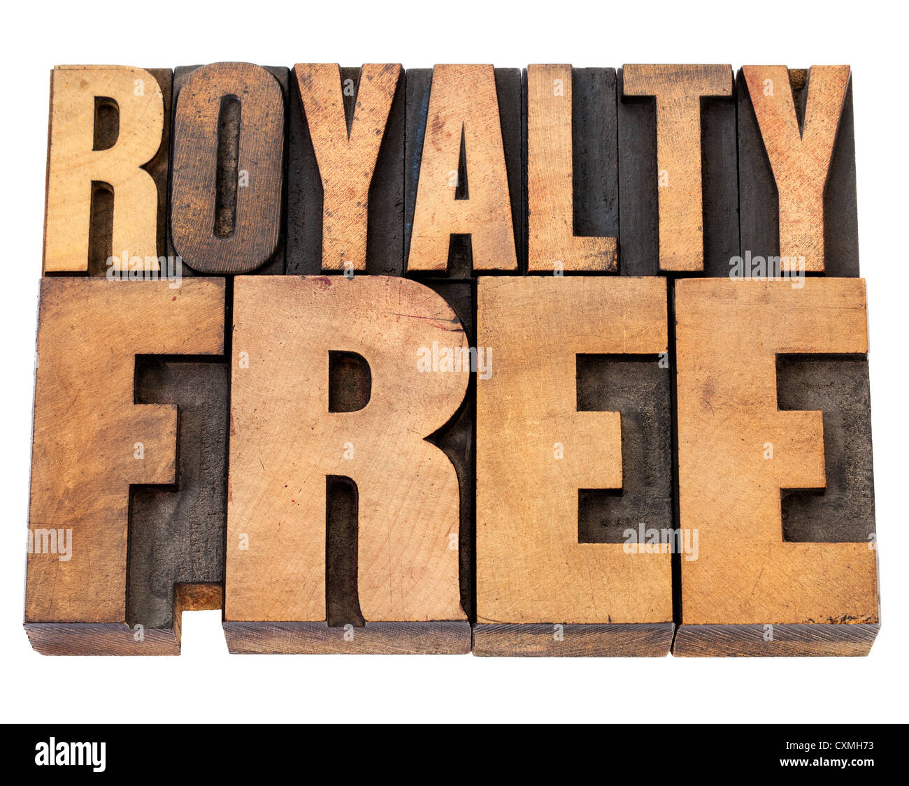 royalty free - isolated text in vintage letterpress wood type Stock Photo