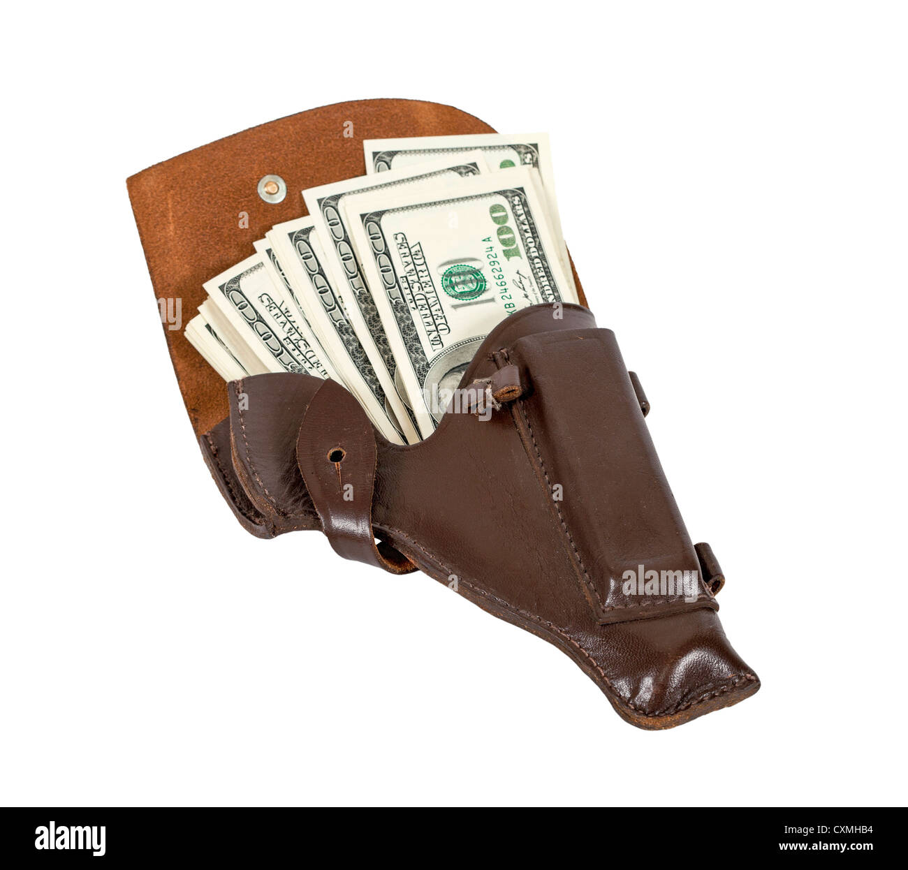 US dollar bills in the brown leather holster Stock Photo Alamy