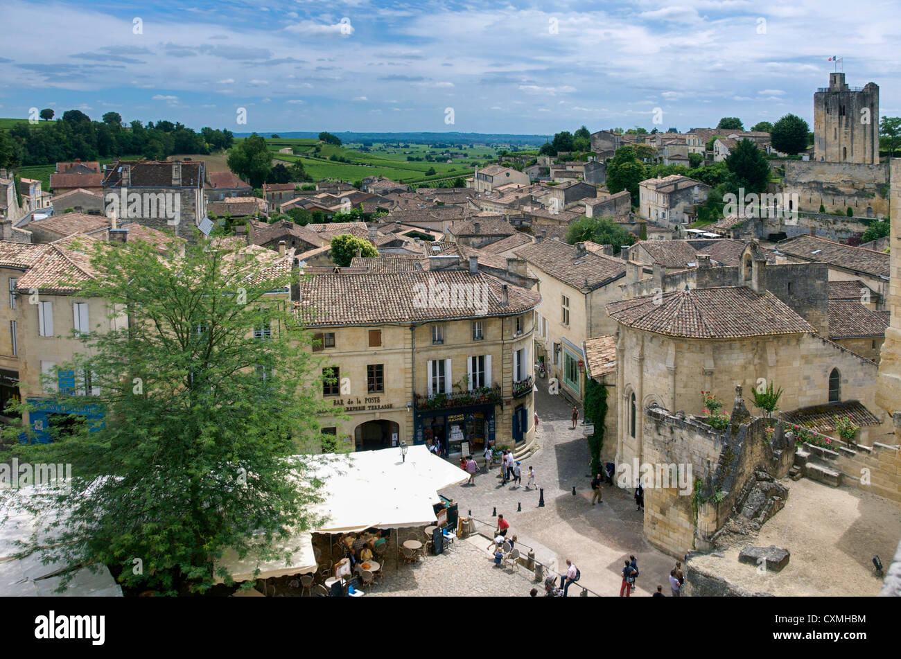 View over the town of Saint Emilion, Gironde, Aquitaine, France Stock Photo