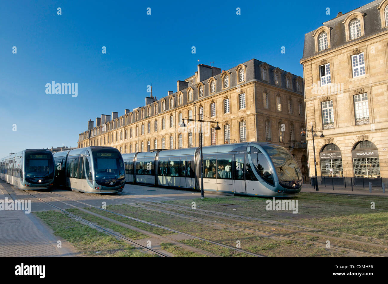 Public transport tram system in Bordeaux city centre, France, Europe Stock Photo