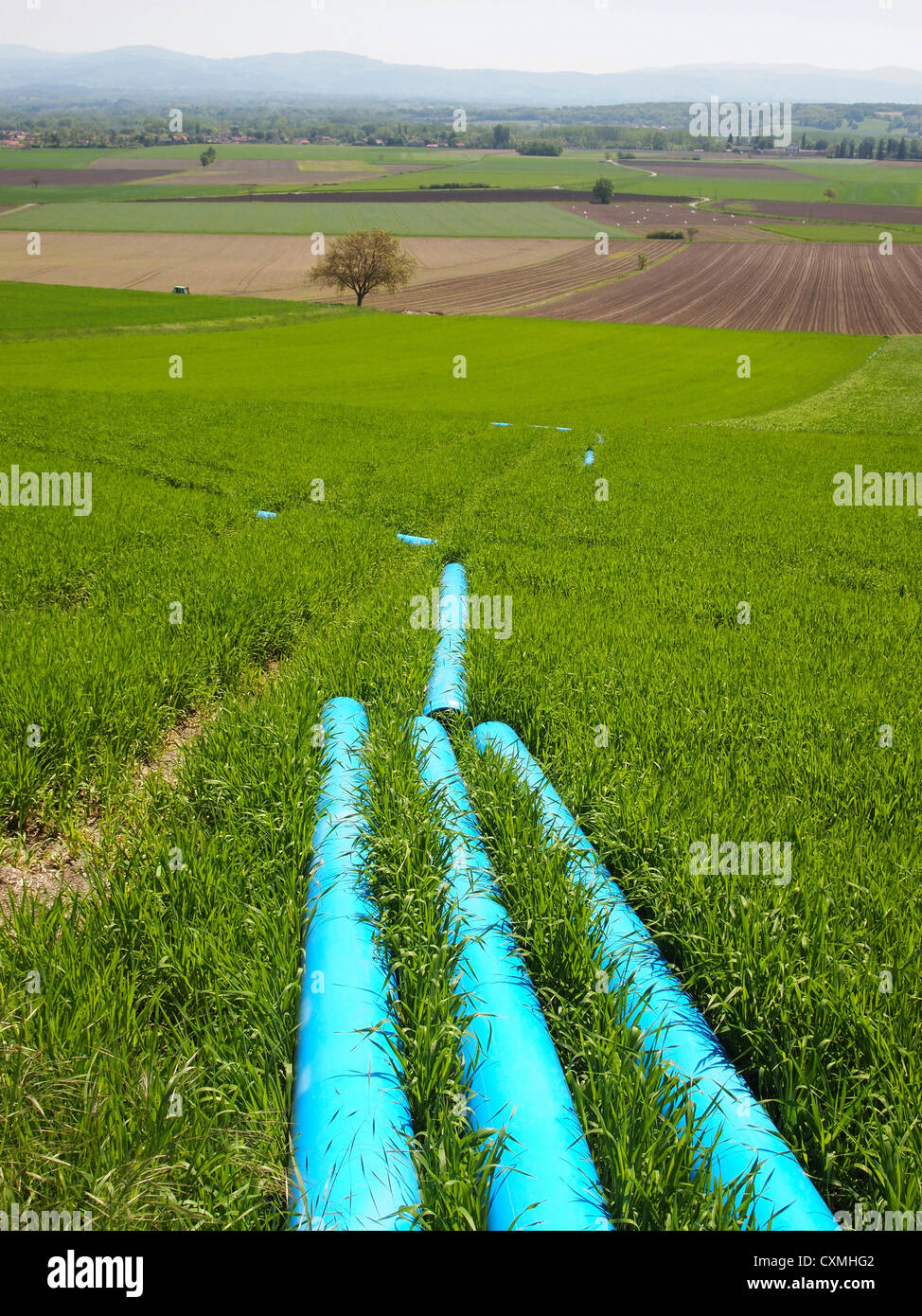 Irrigation system pipes in a field Stock Photo Alamy