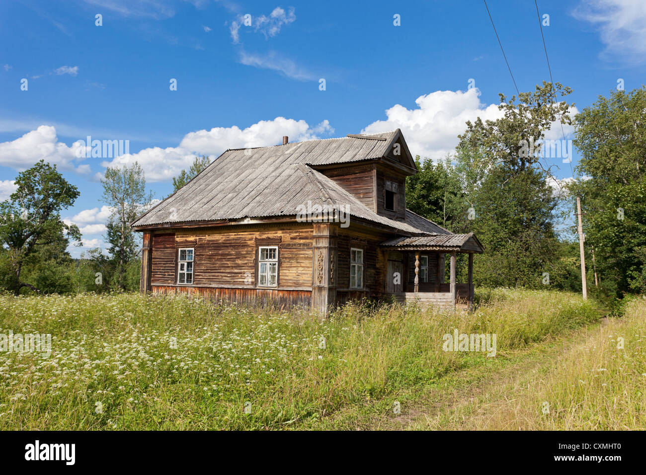 Old wooden house in russian village Stock Photo - Alamy