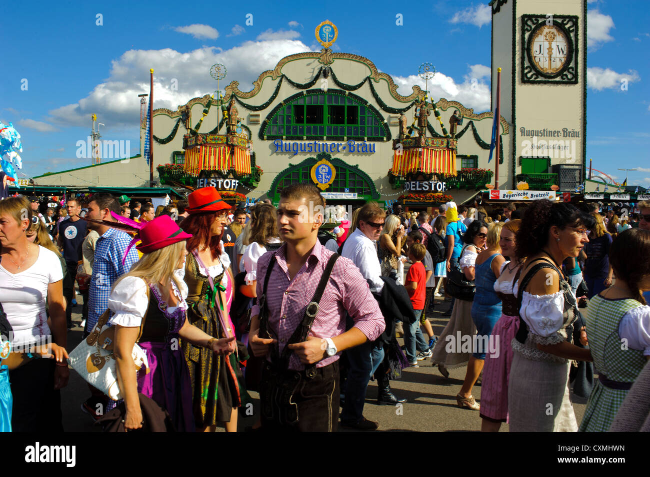 Panorama View To Street Scene And Beer Tent At World Biggest Beer Festival Oktoberfest In