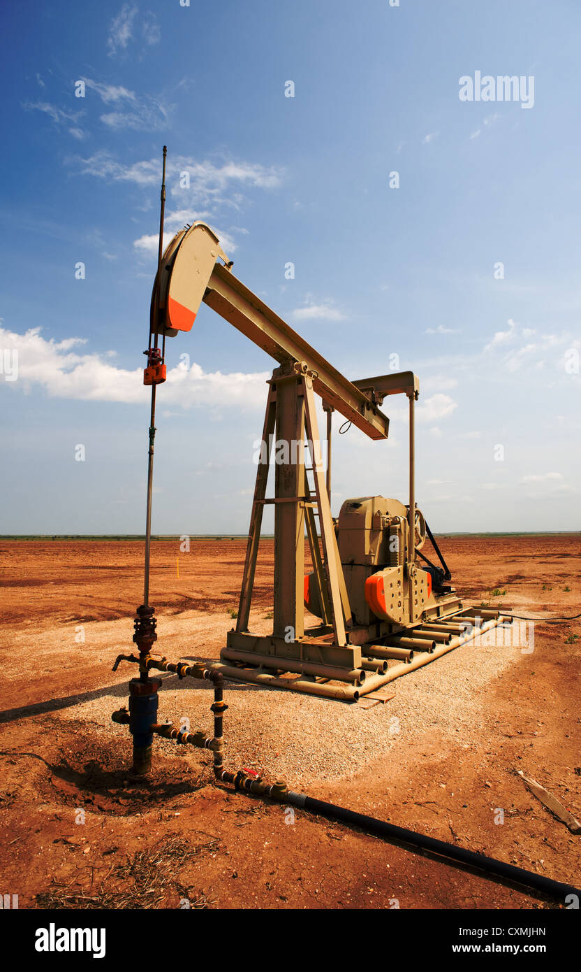 An oil pump or pumpjack on the plains of west Texas, United States of