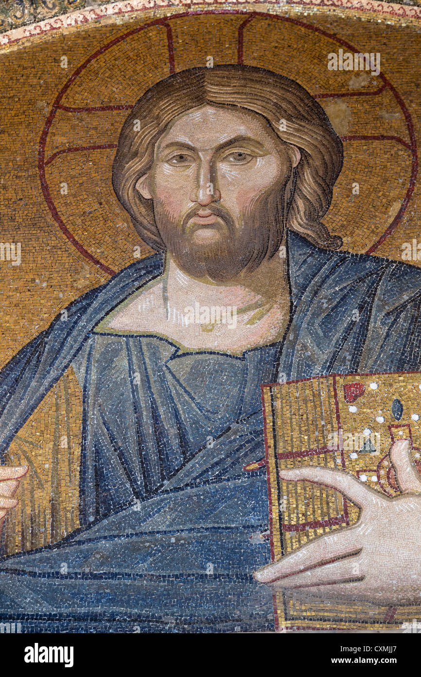 mosaic of Chirst Pantocrator, The Church of the Holy Saviour in Chora, Kariye Jami, Istanbul, Turkey Stock Photo