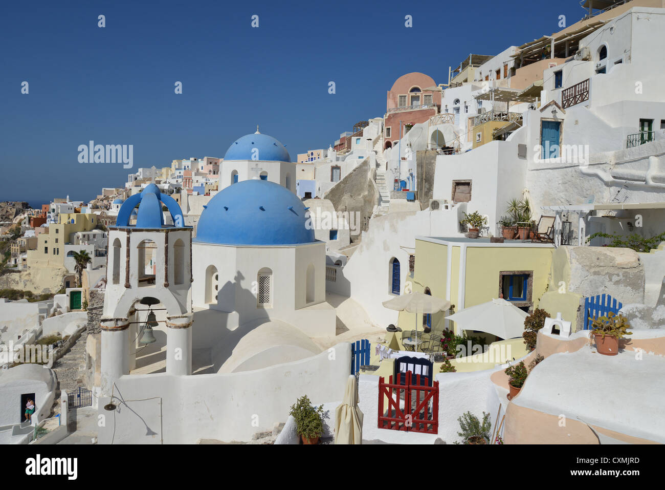 View of village, Oia, Santorini, Cyclades, South Aegean Region, Greece Stock Photo