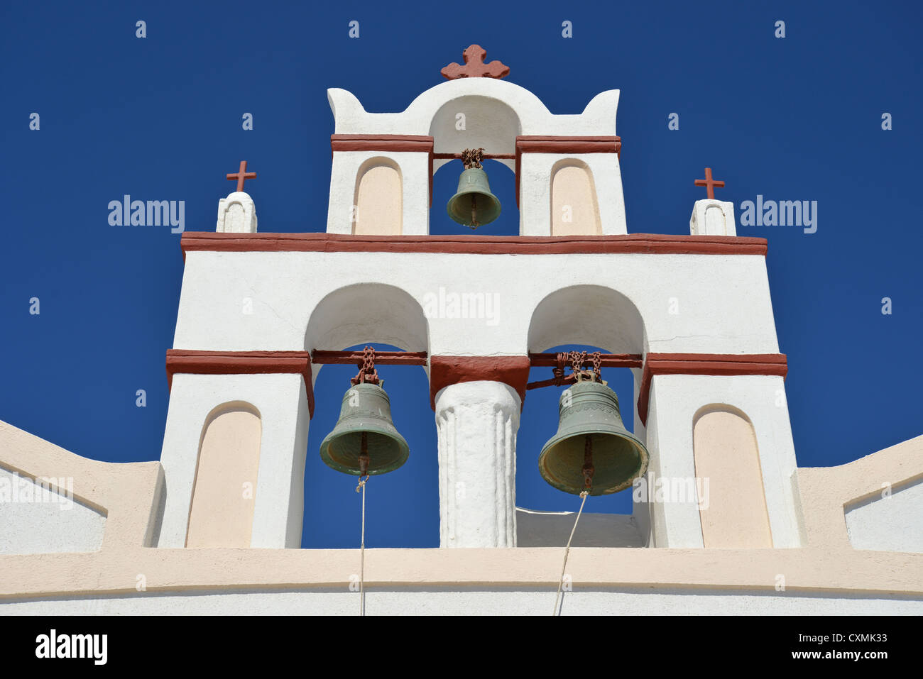 Church bell tower, Oia, Santorini, Cyclades, South Aegean Region, Greece Stock Photo