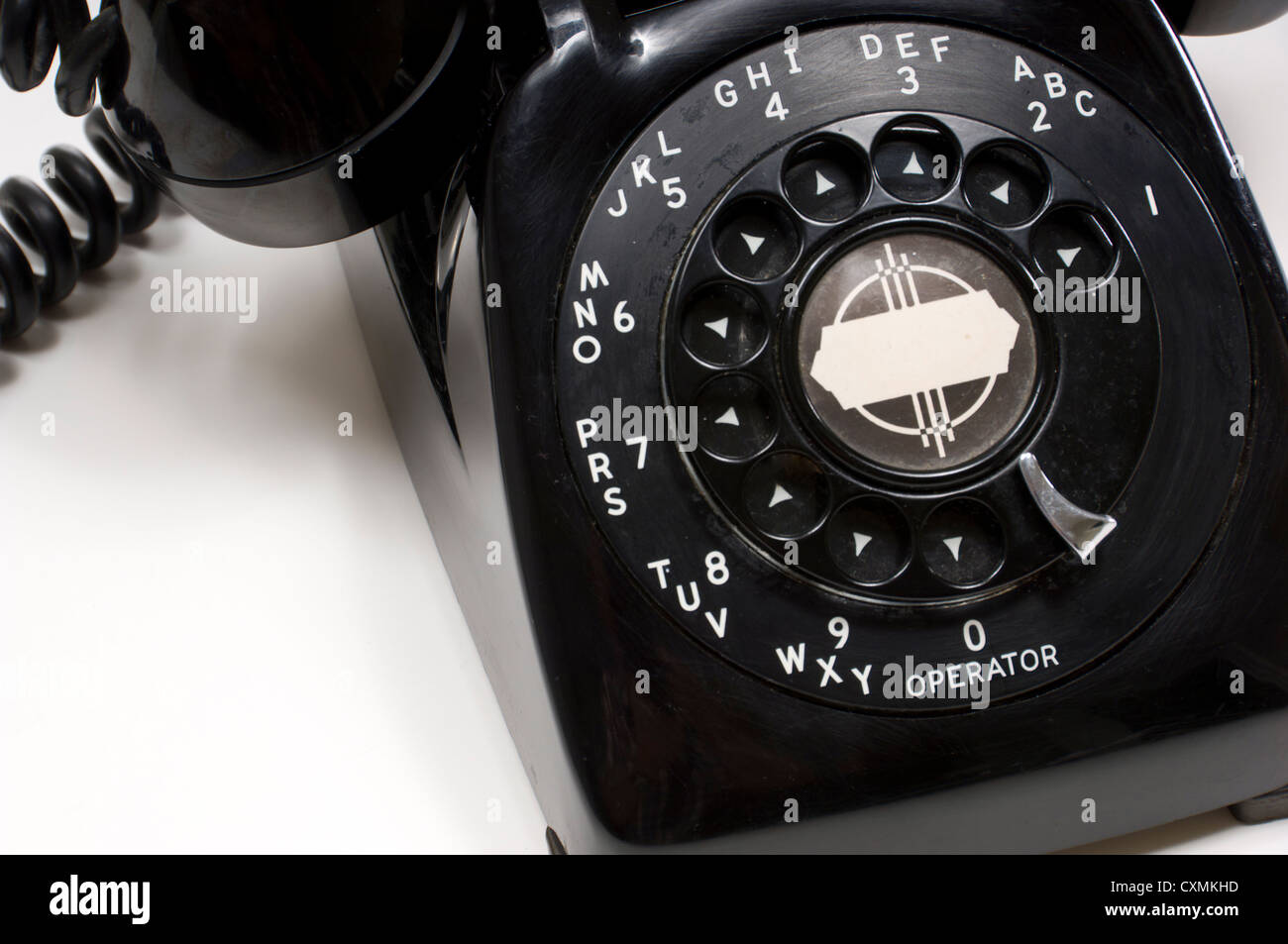 Vintage Black deskphone on white background Stock Photo