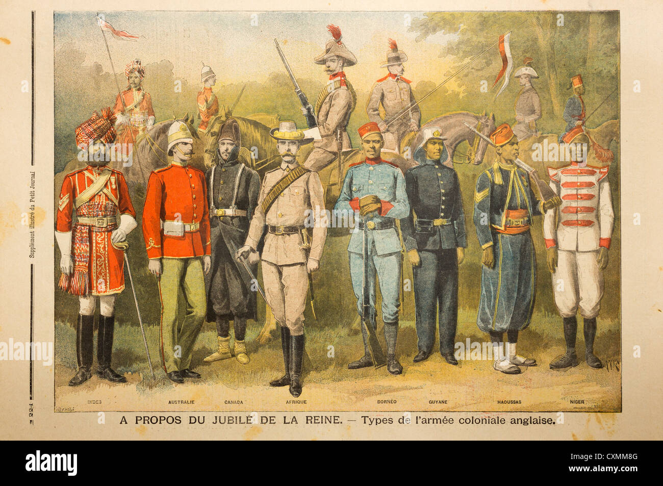 Le Petit Journal 1897 illustration of British colonial army uniforms Stock Photo