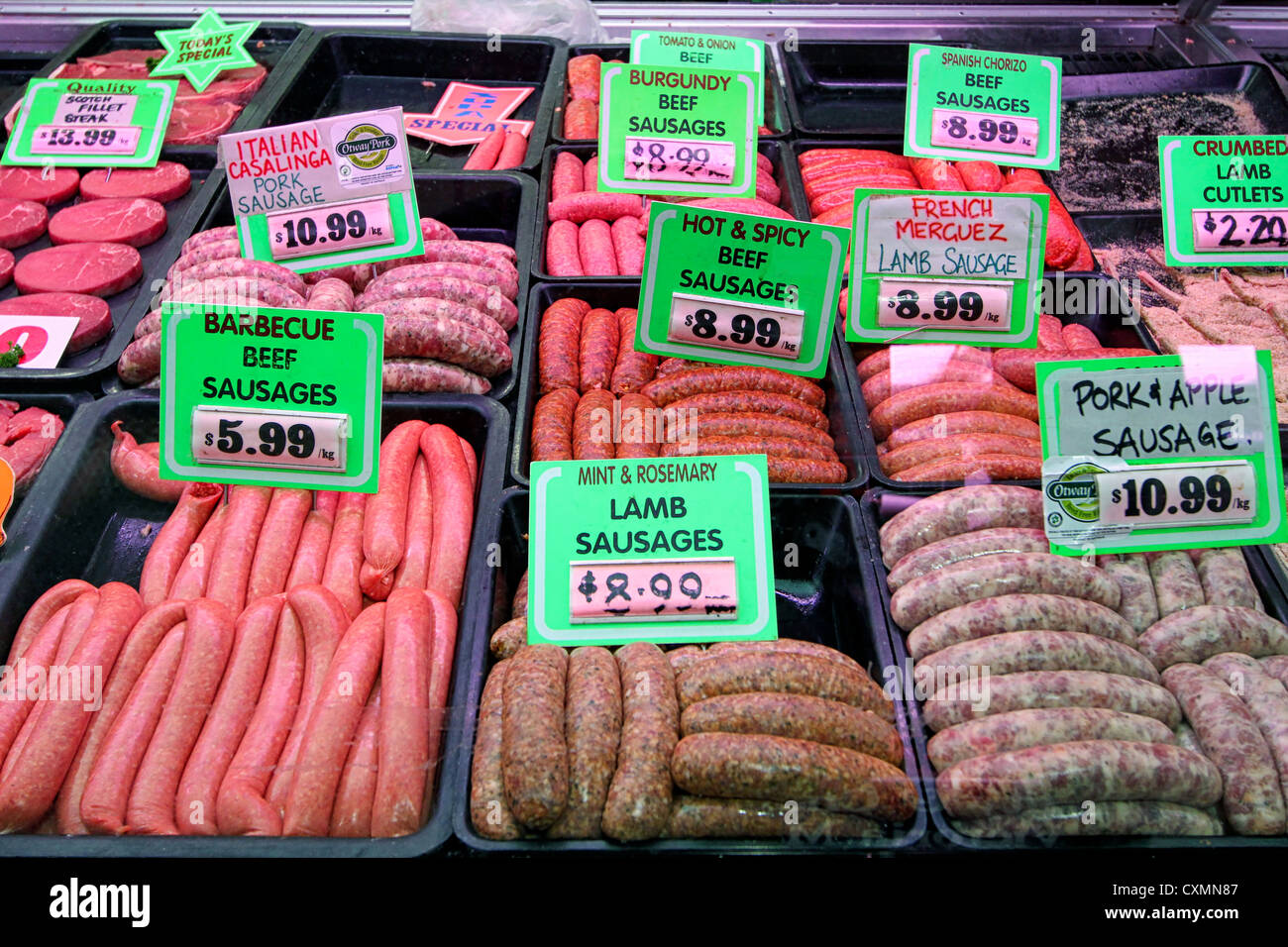 Aussie Sausages at the Queen Victoria Market Melbourne Stock Photo