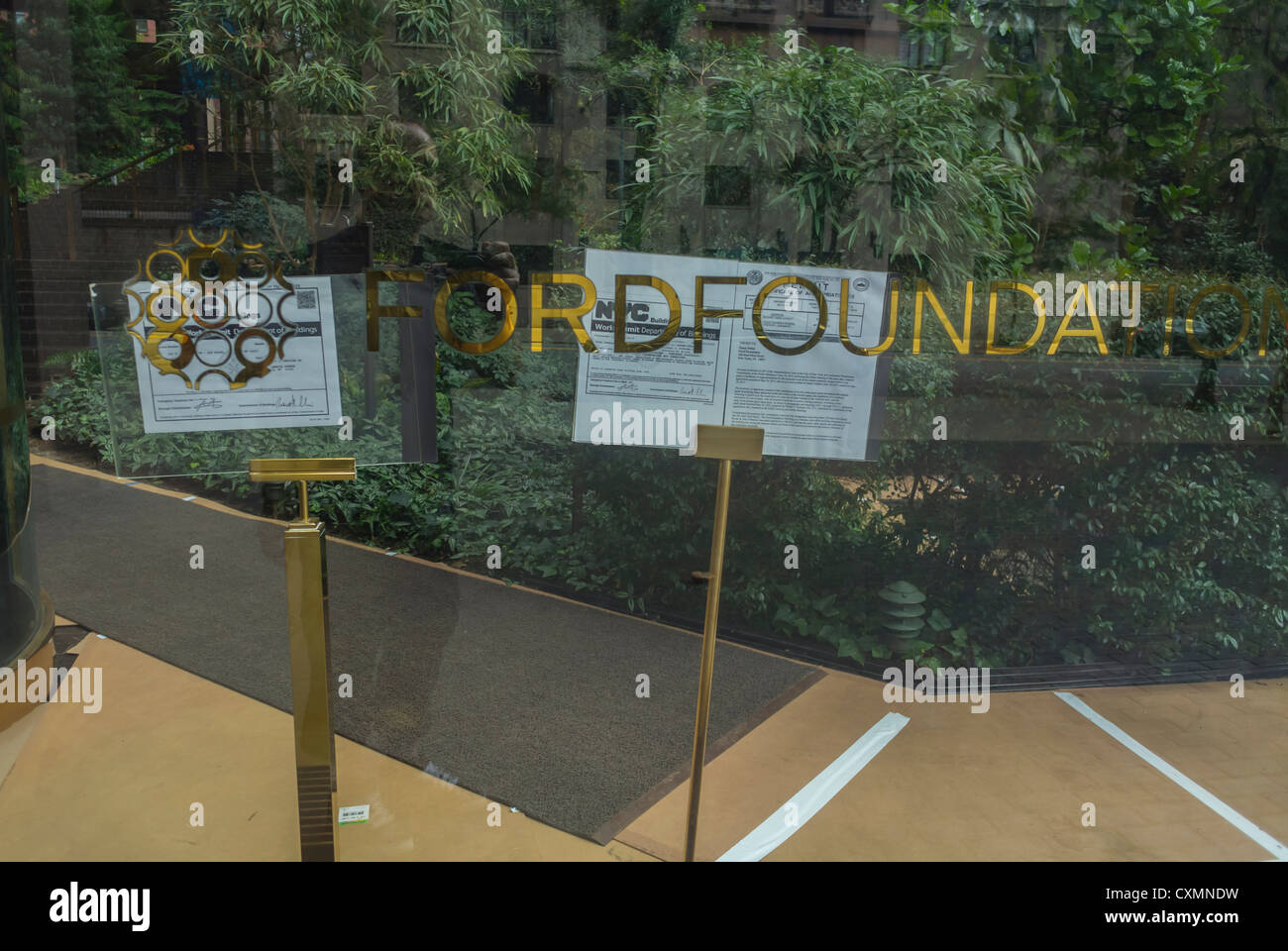 New York, NY, USA, Detail WIndow Sign, Ford Foundation Building, interior Garden, Midtown