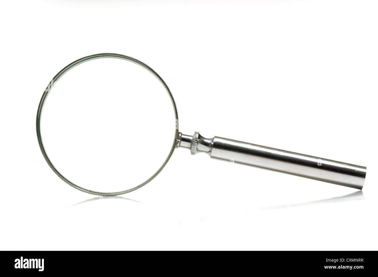 Old antique magnifying glass on white background Stock Photo