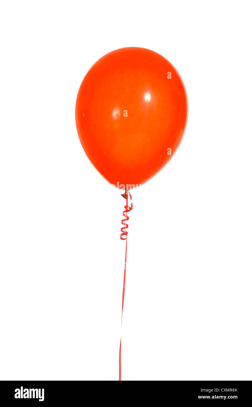 Red party balloon on string with a white background Stock Photo - Alamy