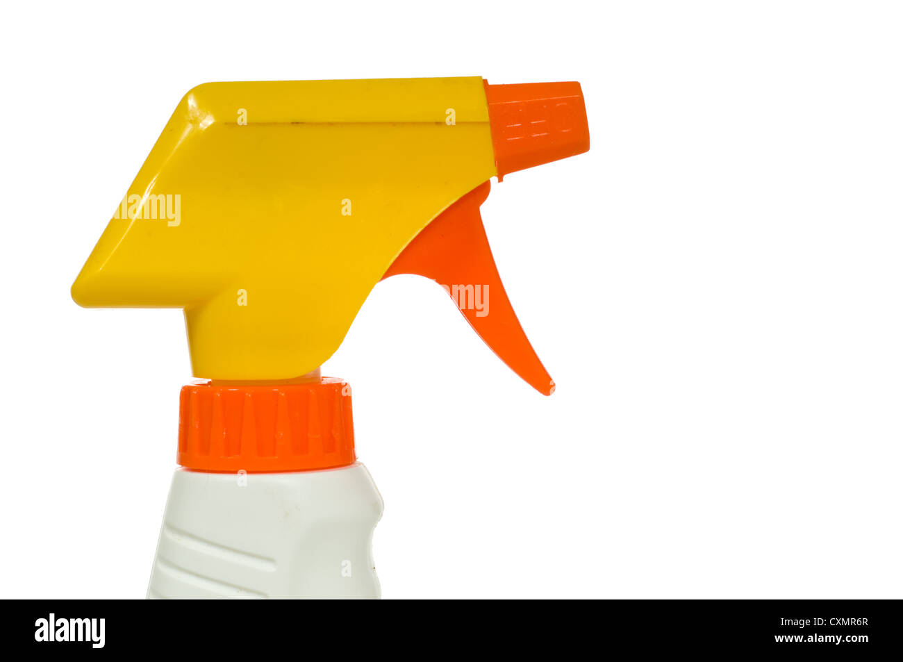 Yellow spray bottle nozzle on white background Stock Photo Alamy