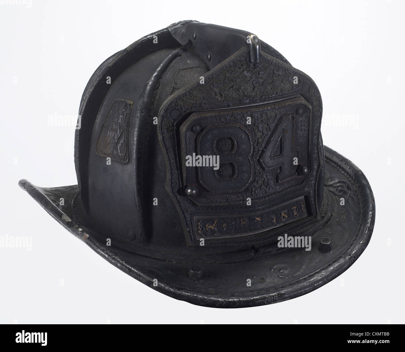 Blackened & Burned Fireman Helmet Stock Photo