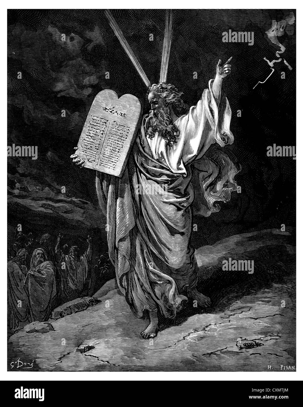 Moses descends from Sinai Stock Photo