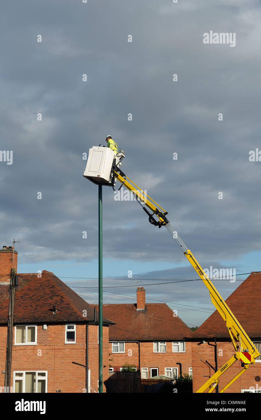 streetlight installation on a uk housing estate nottingham england
