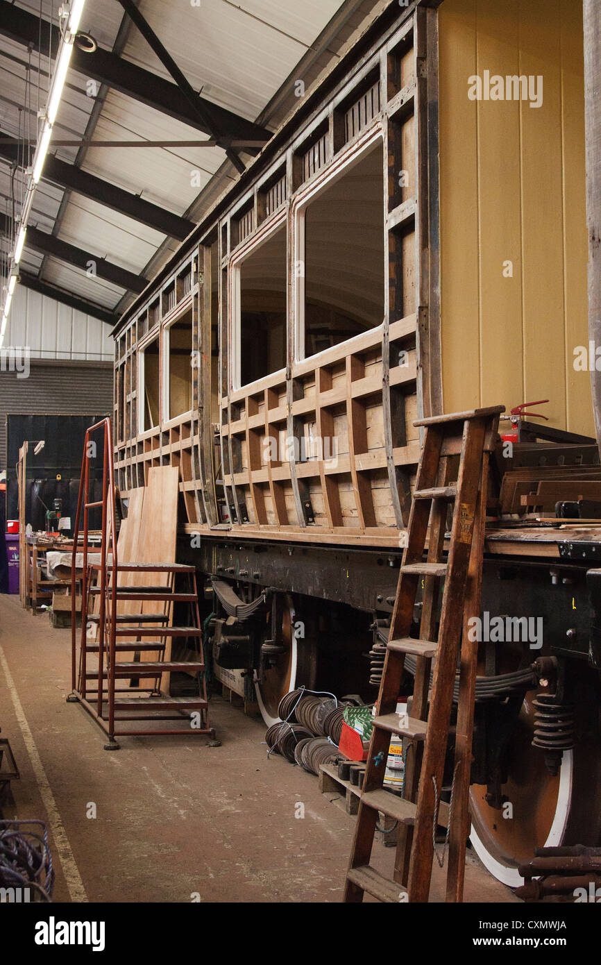 Old railway carriage undergoing complete restoration Stock Photo Alamy
