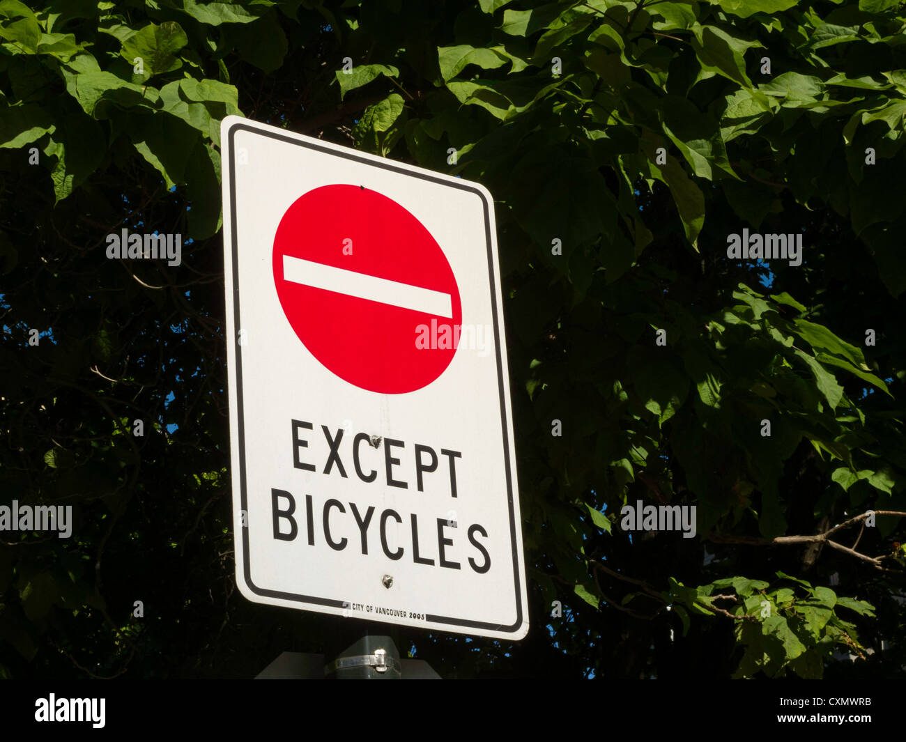 Except Bicycles Road Sign Stock Photo